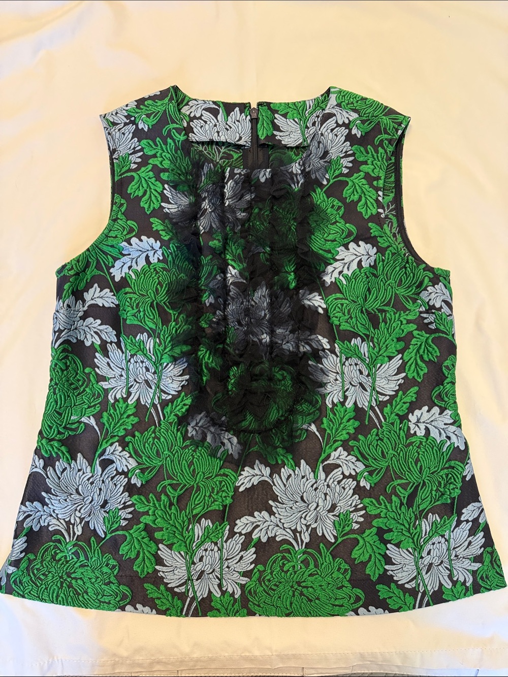 J.Crew Collection Tulle Ruffle Sleeveless Top in Chrysanthemum Jacquard Sz 2 XS